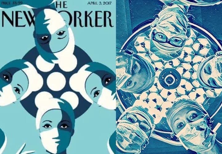 The New Yorker cover alongside surgeon recreations