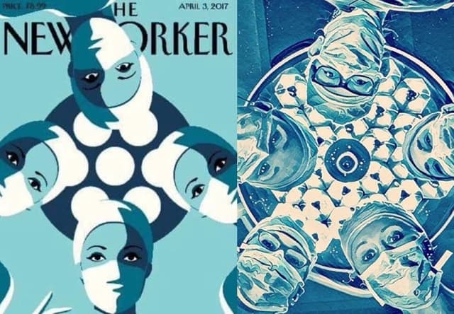 The New Yorker cover alongside surgeon recreations